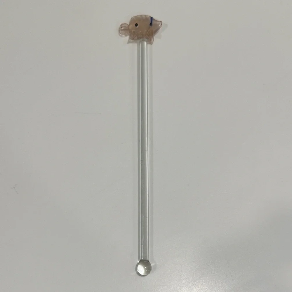 Handmade Glass Cocktail Stirrer, Clear Glass Stirrer with Handblown Fish Top